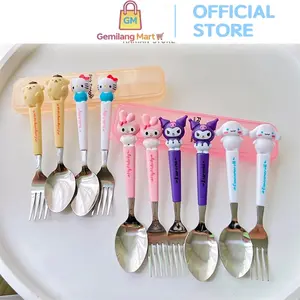 Set Sendok Garpu H1028 Alat Makan Anak Karakter Lucu Peralatan Makan Portable Praktis