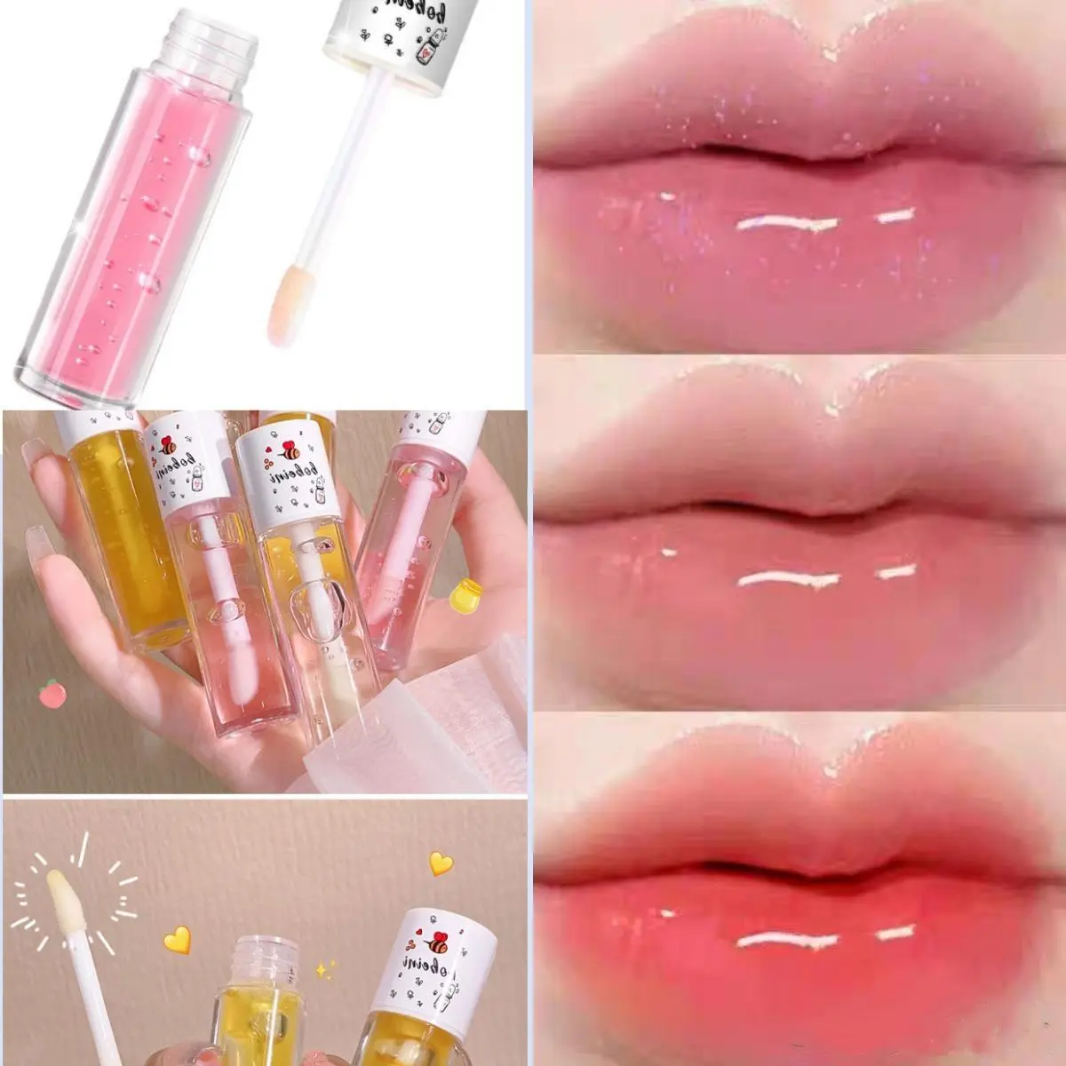 Dầu Dưỡng Môi Mật Ong Sữa Đào, Giảm Khô, Son Bóng Dưỡng Ẩm, Làm Mờ Đường Viền Môi, Môi Nhẹ Nước, Đầu Cọ Lớn, Trang Điểm Dễ Thương Hàn Quốc