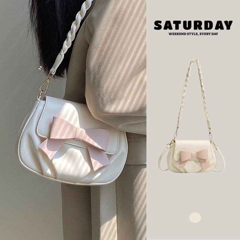  Túi Xách Nữ Phối Nơ Hồng Đeo Chéo Kẹp Nách Thanh Lịch 