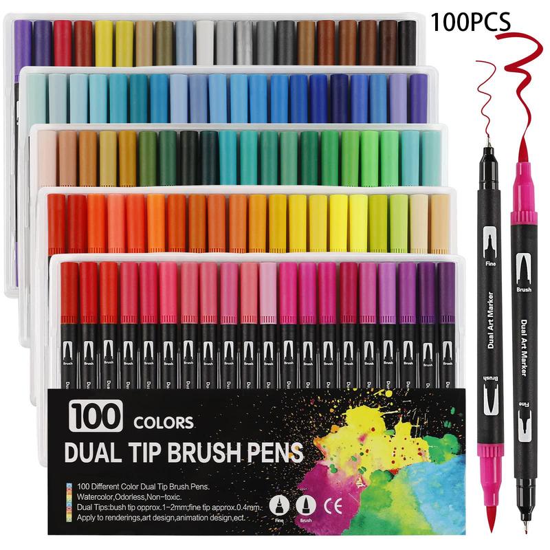 Dual Tip Brush Pen, 1 Set Colorful Flexible Felt-tipped Artistic Markers, Stationery for Adults & Students, Art Supplies for Drawing, Sketching, Calligraphy, Painting, Best Friend Gifts, Touch Markers, Gift Sets 9