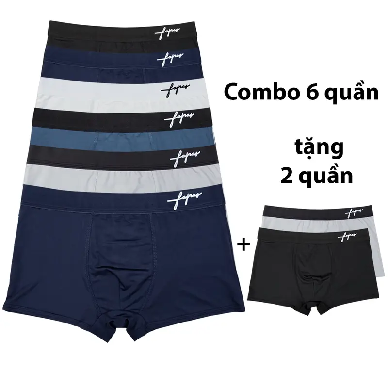 Combo 6 tặng 2 quần lót nam boxer chữ ký, quần sịp đùi nam vải thun lạnh mềm mịn mát, sịp đùi nam co dãn 4 chiều, Menswear 0