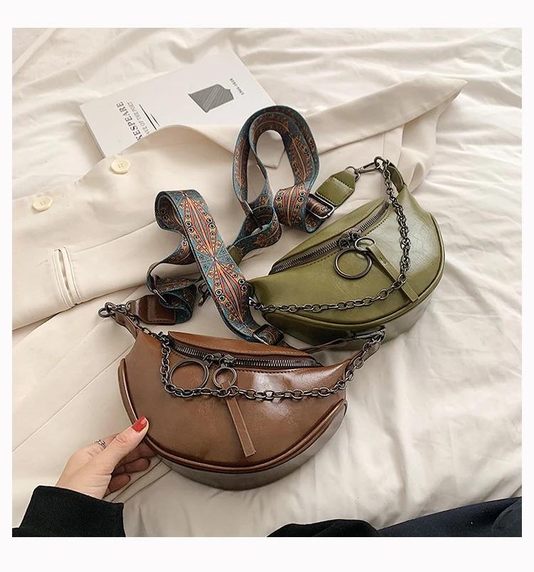 Product Introduction of Fashion saddle waist bag fanny pack luxury leather female belt bags chain handbag purse women retro shoulder crossbody chest bag 40