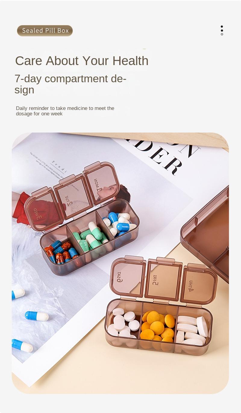 Product Introduction of 7-compartment medicine box set, portable portable travel pill storage box, 7-day storage small medicine box 2