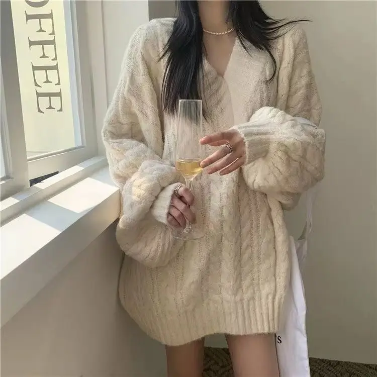 Áo len nữ cổ V tay bồng dáng dài form rộng dày dặn basic nhiều màu phong cách thời trang thu đông (CÓ BIG SIZE) MM SP55