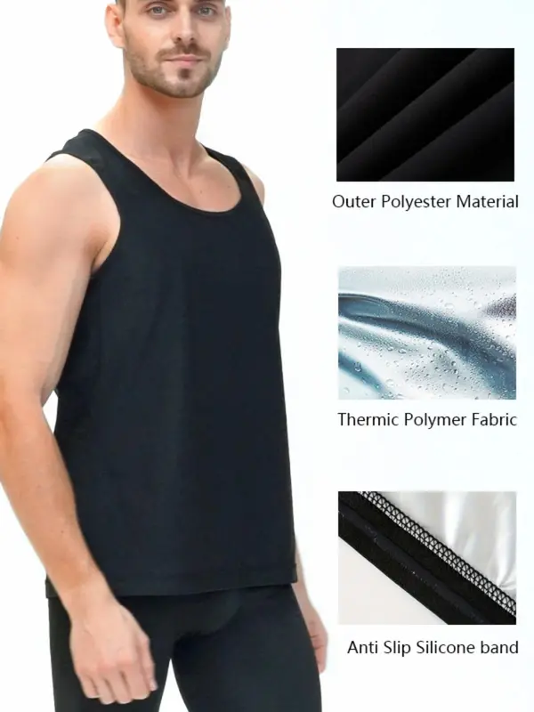 Sporty Men's Round Neck Sports Sauna Vest, Tight-fitting Solid Color Sleeveless Sauna Tank Top for Running Workout Gym Outfits, Casual Sporty Top for Summer, Men's Streetwear & Activewear 3