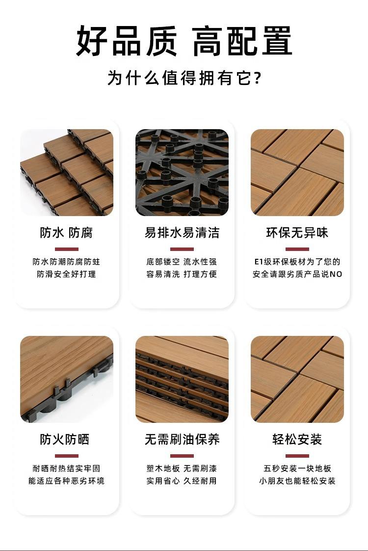 Product Introduction of Straight stripes - Outdoor Patio Tiles 11-Packs, Wood Plastic Floor for Garden & Balcony. Anti-Corrosion & Waterproof. Thickened Splicing Floor 8