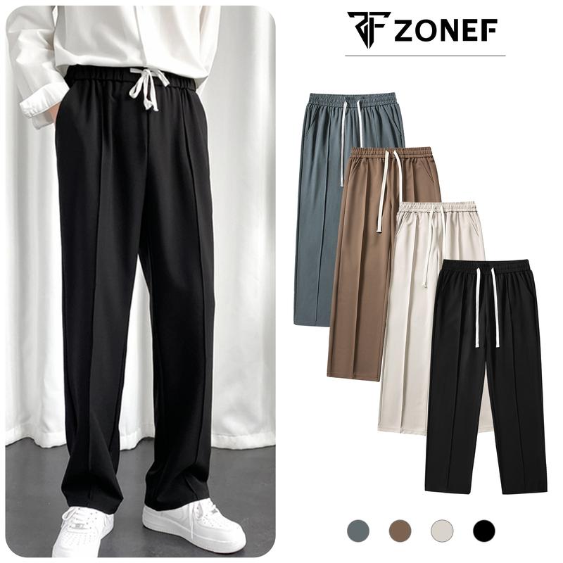 Quần Âu Ống Rộng Dáng Suông Cạp Chun Nam Nữ- Quần Âu Cạp Chun Menswear Pants Ong Cargo Đen Màu Đen