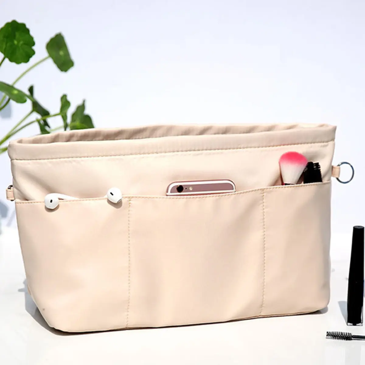 Wallet organizer liner with zipper top for handbags, handbag former multi-pocket