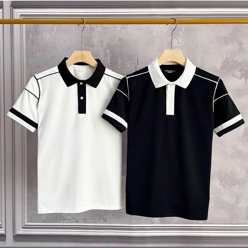 Áo Polo Basic phối viền cao cấp -vải cotton cá sâu - đứng from tôn dáng ,lịch lãm 0