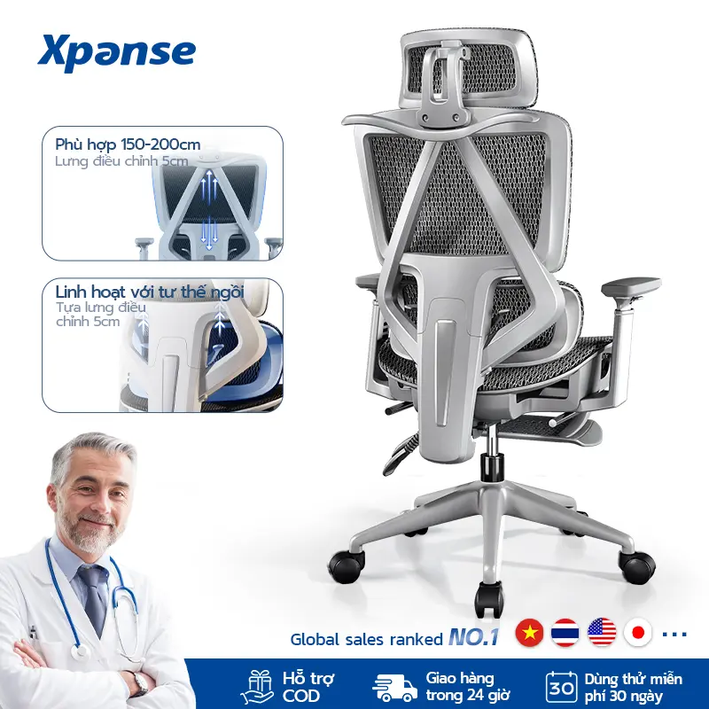 【Xpanse LS998】Ghế công thái học ghế văn phòng xoay có thể ngủ, đệm thoáng khí