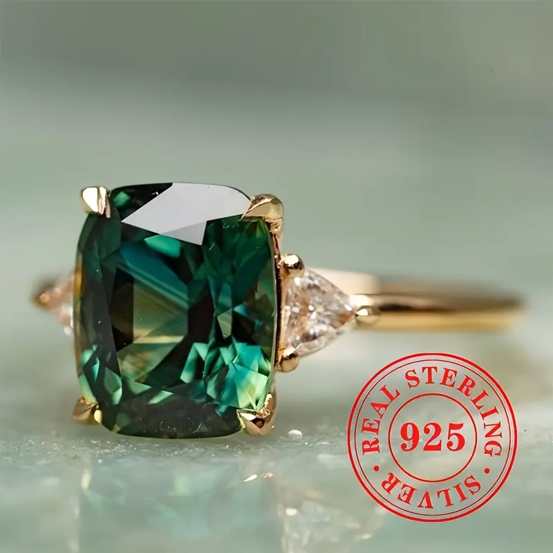 [Local warehouse shipments] 3.5g 925 Pure Silvery Retro Exquisite 4-Prong Set Green Synthetic Gemstone Ring for Women's Daily Casual Banquet Jewelry, Wedding Anniversary Gift, READKISS