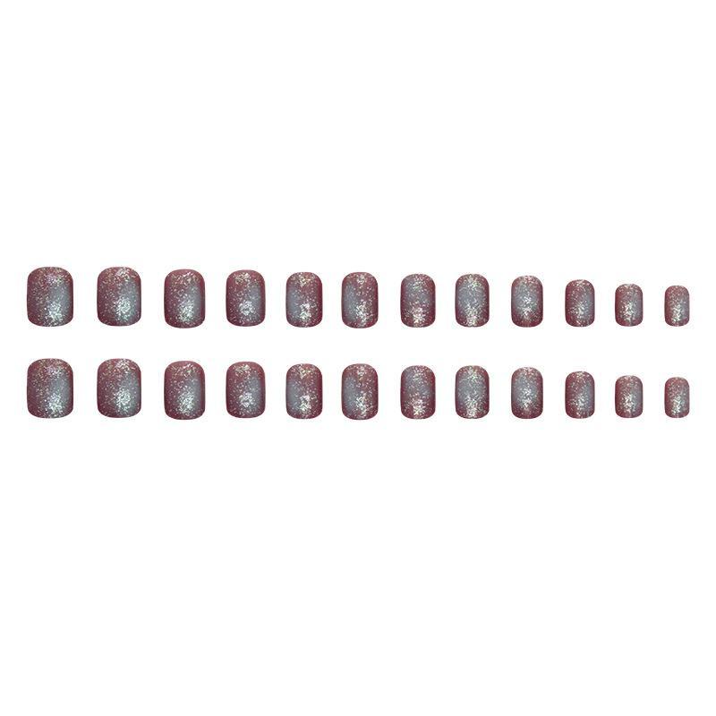 Glitter Smudge Fake Nails, 24pcs Glossy Irregular Shaped Short Press on False Nails & 1 Sheet Tape & 1 Count Nail File for Women & Girls DIY Nail Art, Effortless Manicure Set, Christmas Gift 4