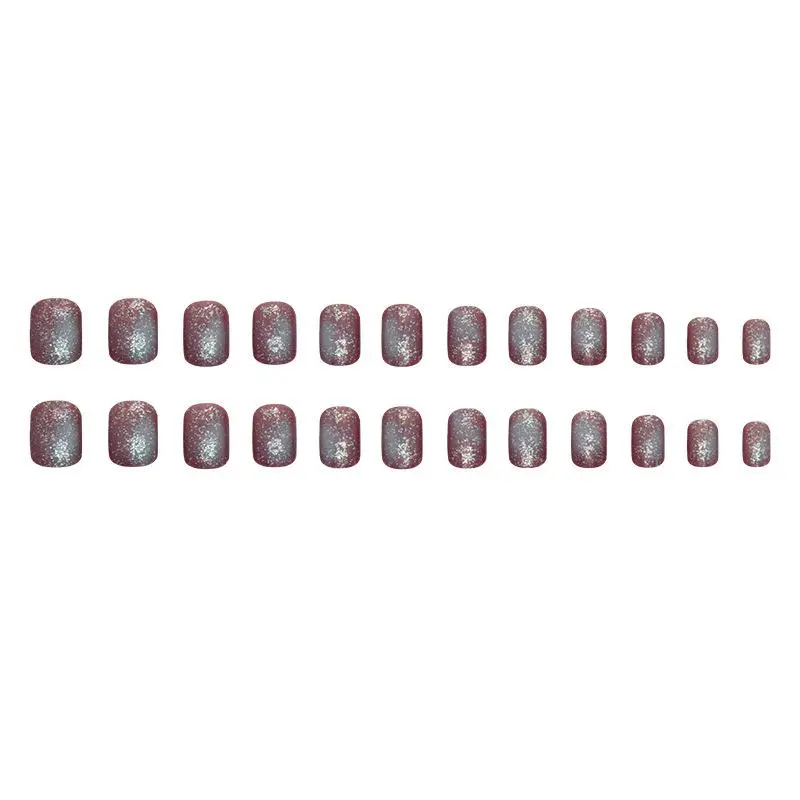 Glitter Smudge Fake Nails, 24pcs Glossy Irregular Shaped Short Press on False Nails & 1 Sheet Tape & 1 Count Nail File for Women & Girls DIY Nail Art, Effortless Manicure Set, Christmas Gift 4