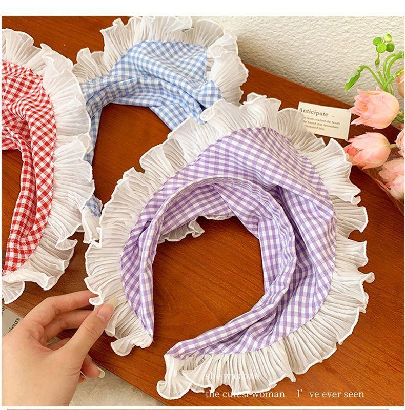 Product Introduction of Băng Đô Kẻ Sọc, Dành Cho Trẻ Em, Không Trơn Trượt, Phong Cách Đồng Quê, Với Trang Trí Ren, Khăn Quàng Tam Giác, Thích Hợp Cho Bé Gái Và Bé, Kẹp Tóc Băng Đô 5