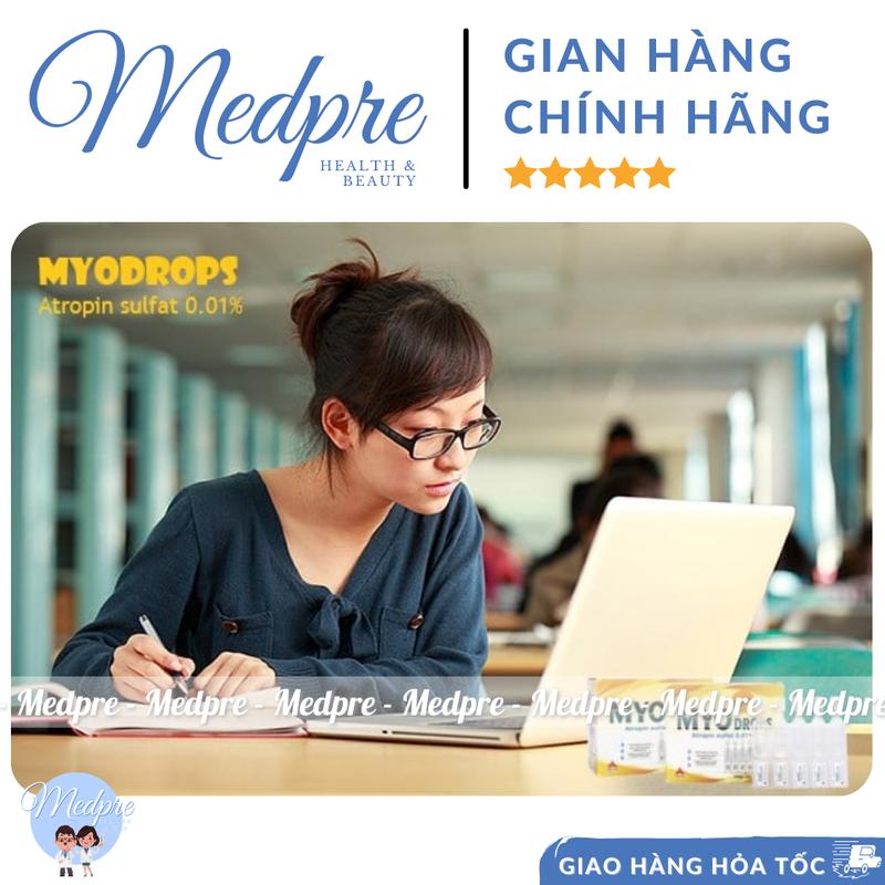 Dung dịch nhỏ mắt MYODROPS 0,01 (Atropin 0,01%) - Làm chậm và kiểm soát quá trình tăng độ cận - Hộp 4 vỉ 20 tép - Medpre 5