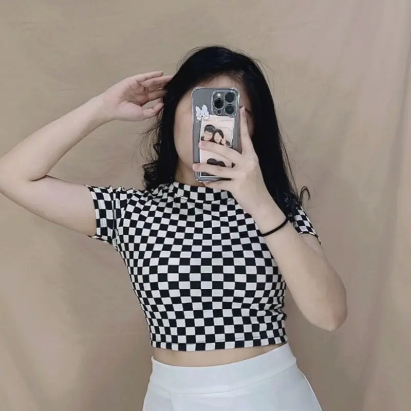 ANB - ZEC Kaos Crop GIAYU / Checker Catur Crop Top RIB Checkerboard / Atasan Wanita Crop top Checkered Jumbo Oversize 1
