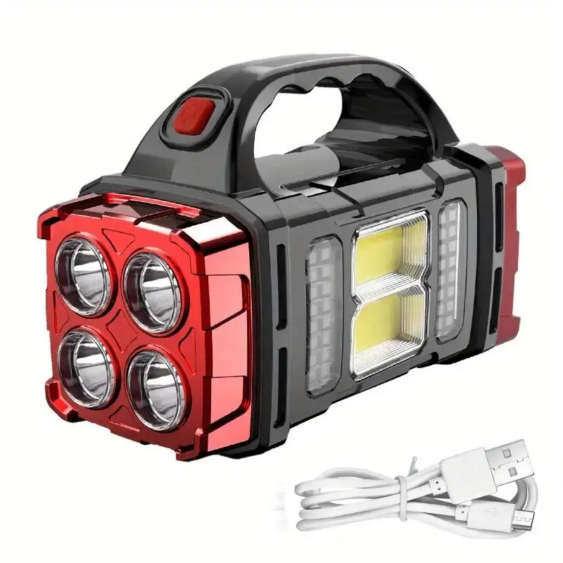 Portable Solar Flashlight, 1 Count Rechargeable Emergency Charging Flashlight, Suitable for Camping, Fishing and Emergency Scenarios