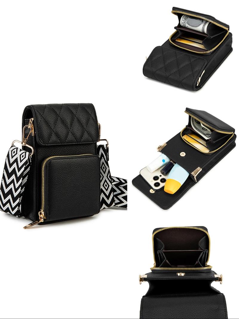 Product Introduction of Fashionable Argyle Quilted Detail Crossbody Bag, Casual Plain Phone Wallet Bag with Adjustable Wide Shoulder Strap, Simple All-match Bag for Daily Life 0