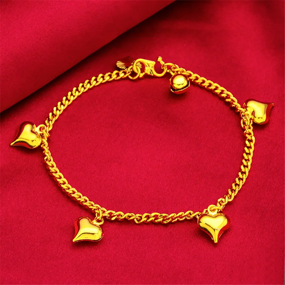 Heart Pendant Bracelet For Women Kids Girls Chain Gold Color Ring Bracelets Necklaces