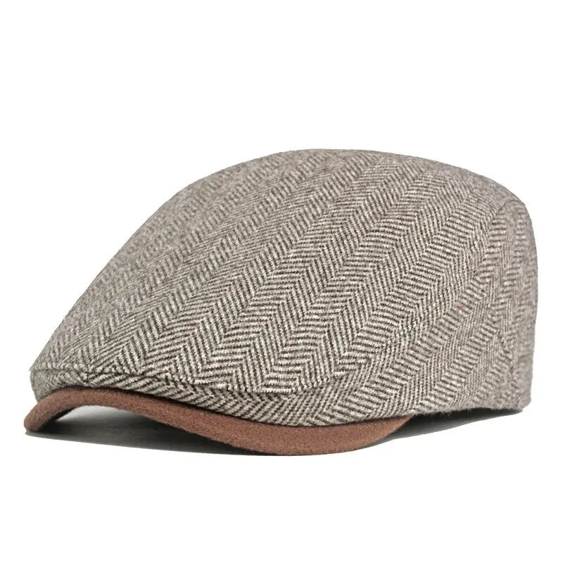 British style men's newsboy coarse tweed adjustable beret, autumn and winter warm forward casual duckbill hat, trendy