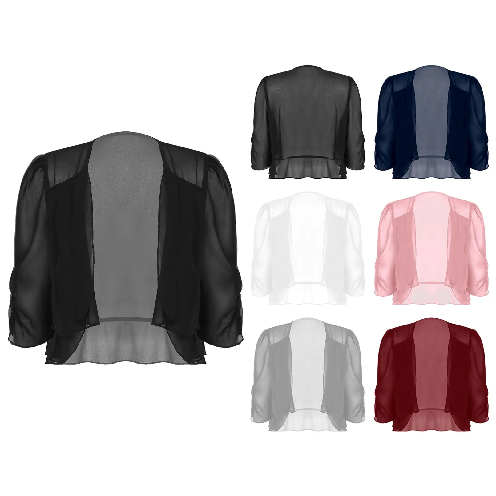 Winying Womens Ruffle Bolero Shrug Half Sleeve Double-Layer Open Front Chiffon Cardigan Cover Up Womenswear Cami
