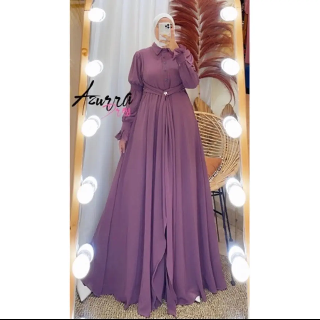 Azurra Dress , Bahan Ceruty Babydoll Premium, Busui Frendly, Gamis Polos