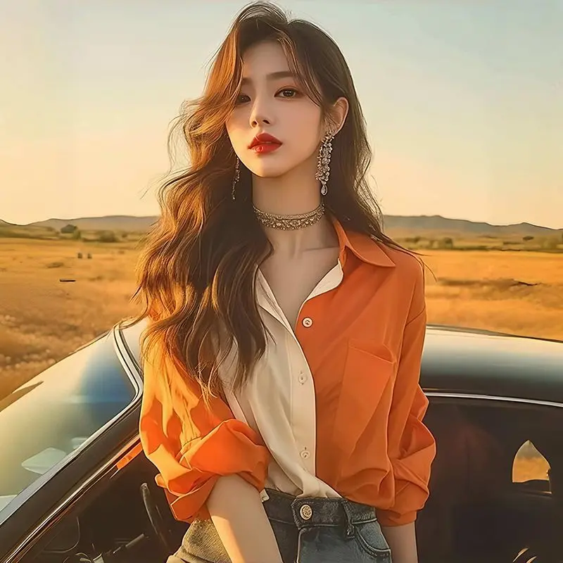 Áo Sơ Mi Dài Tay, Khối Màu Dopamine, Dành Cho Nữ, Giá Cả Phải Chăng, Cao Cấp Sang Trọng, Thích Hợp Cho Mùa Thu Sớm, Áo Mặc Khí Quyển, Bán Chạy, [Được Bán Tại Cửa Hàng], 2025 Mới