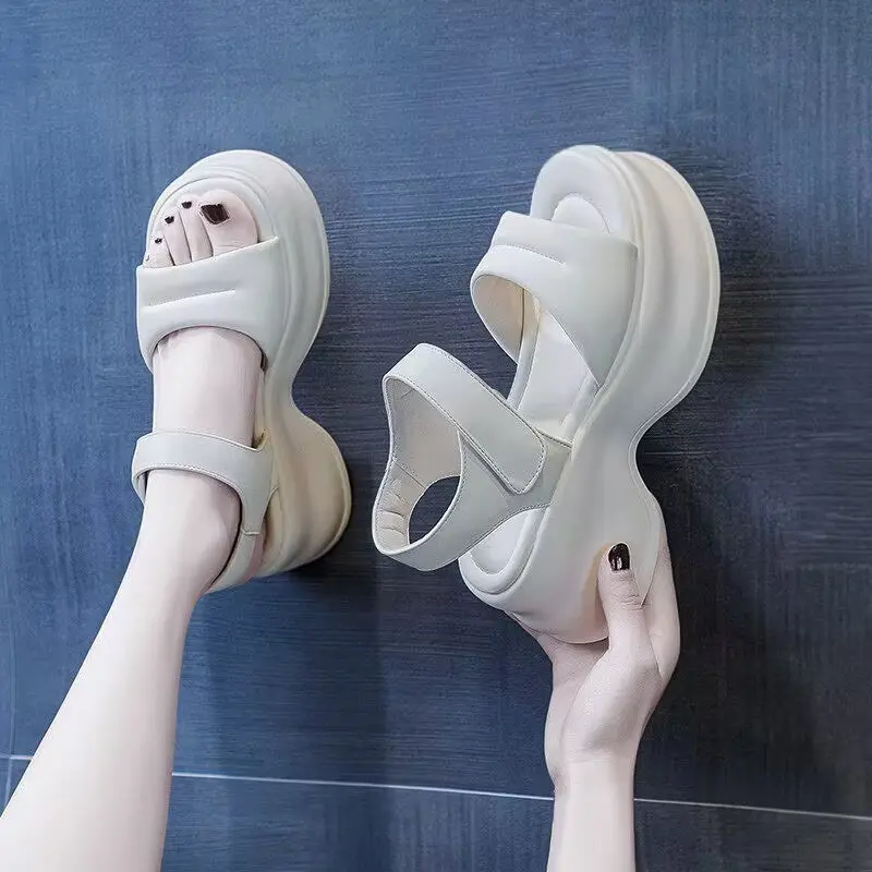 Sandal nữ quai dán bản to may đường chỉ dế cao 5cm Mã 307 DéP Shoes GiàY Hoa