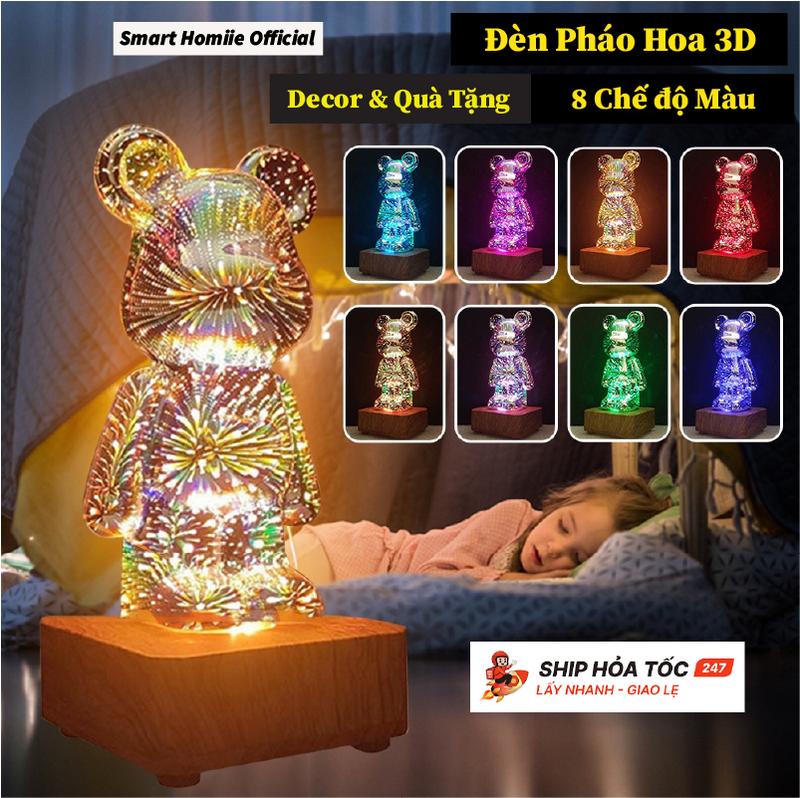 Đèn Ngủ Pháo Hoa 3D,Đèn Pháo Hoa Bearbrick,Đèn Decor Phòng Ngủ LED 8 Màu,Quà Tặng,Quà Lưu Niệm led  phaohoa