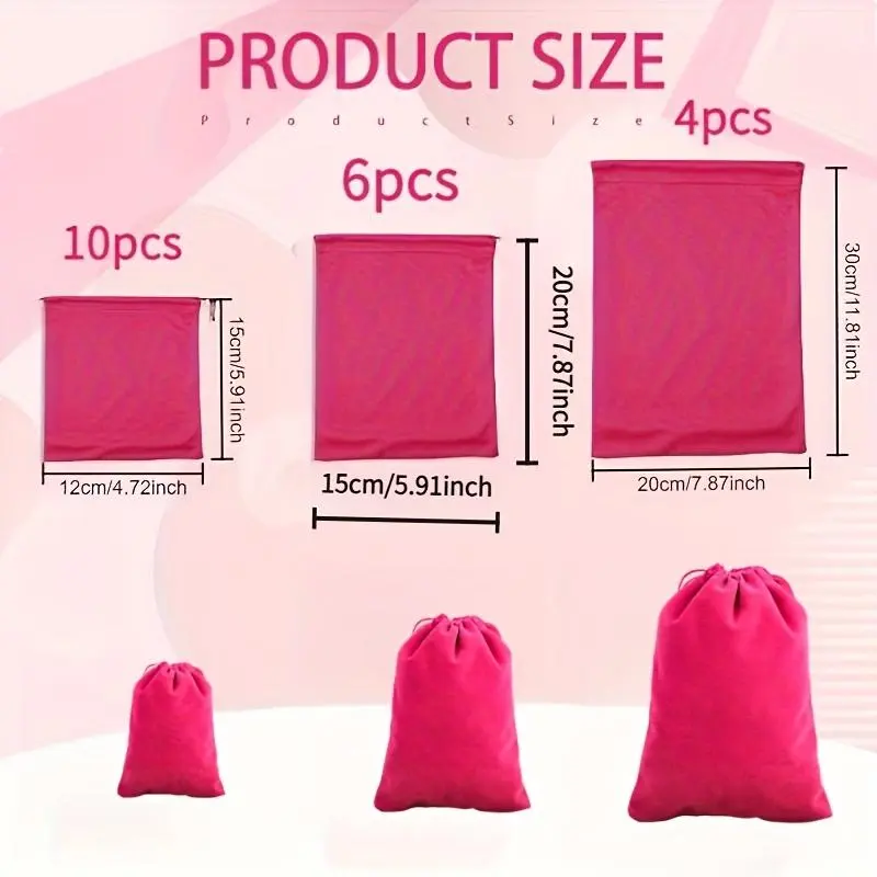 Microfiber Drawstring Storage Bag, 9 Counts/set Adjustable Bedroom Organizer Bag, Foldable Storage Bag for Toys, Cosmetics, Shoes, Jewelry, Laundry 1