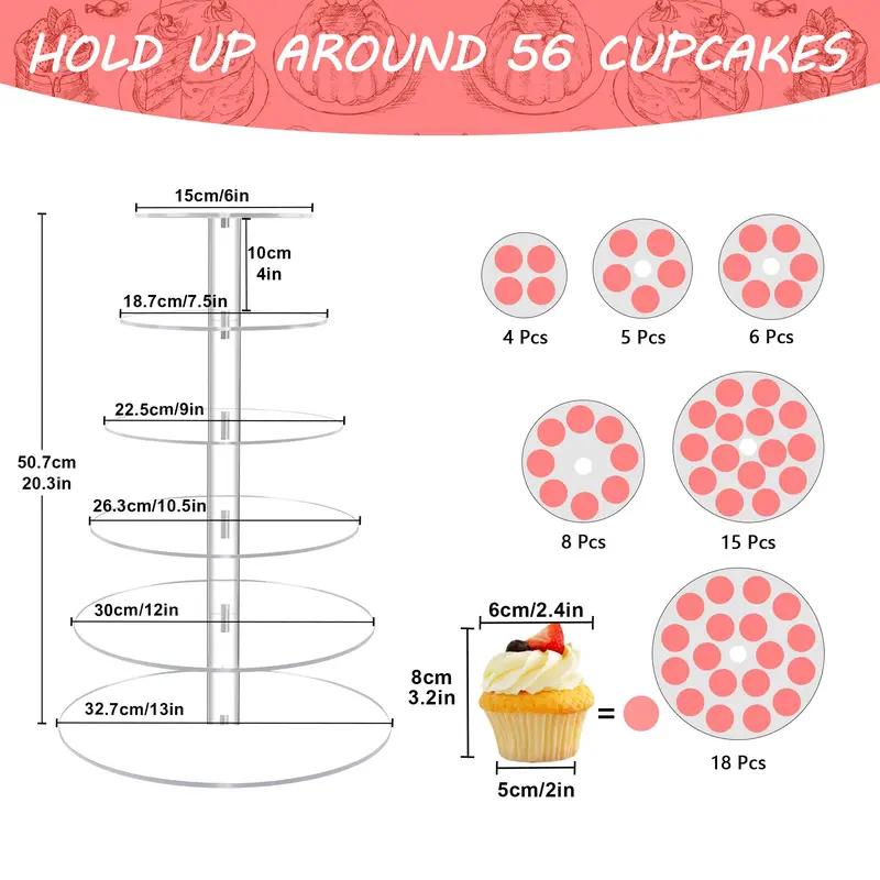 6 Tier Cupcake Stand, 1 Count Acrylic Cupcake Tower Display Stand, Cupcake Holder for Birthday Wedding Party Decoration, Ornaments 1