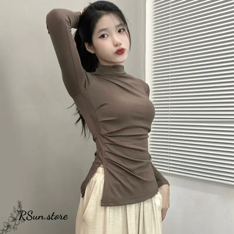Áo giữ nhiệt cổ 3 phân nhúm sườn bigsize RSun, Áo cổ leo dài tay xẻ tà bigsize 222 Nữ Top 7