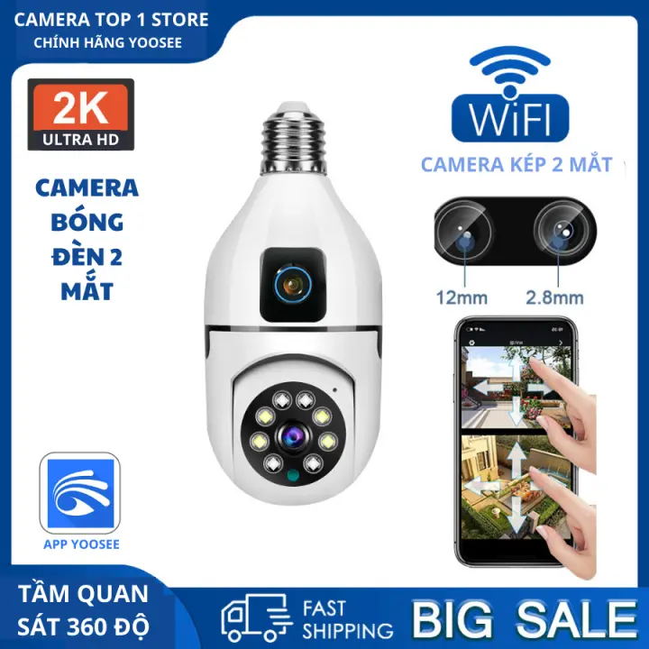 Camera 2 mắt quan sát wifi bóng đèn Yoosee đàm thoại 2 chiều có màu ban đêm ptz xoay yoo see