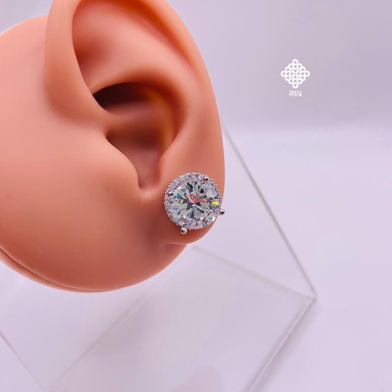 Bông tai titan đính đá phối viền tròn 10 li, Khuyên tai titan đính đá 10 li không phai màu không rỉ sét, trangsucmoiluatuoi.RIN 3