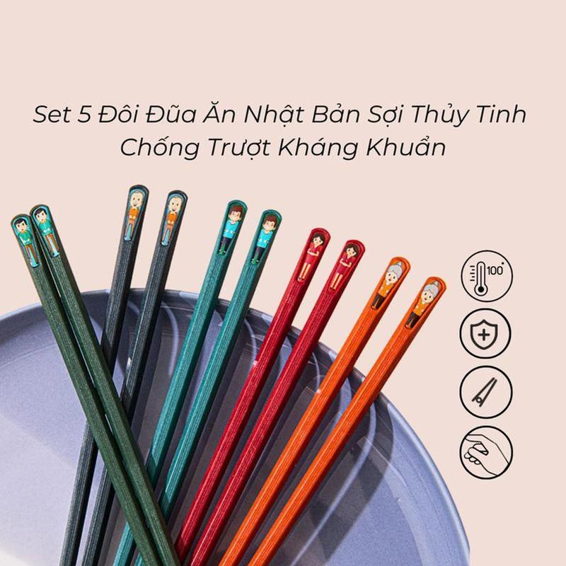 SET 5 Đôi Đũa Ăn Nhật Bản kháng khuẩn chống ẩm mốc Đũa ăn sợi thuỷ tinh chịu nhiệt cao cấp