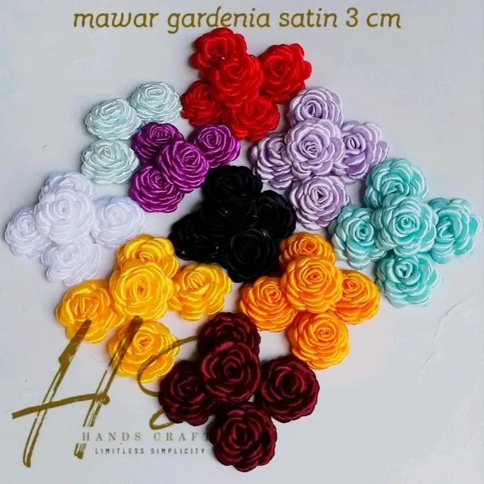 2 pcs aplikasi mawar satin 3 cm bunga kecil tempelan kerajinan souvenir Craft 0