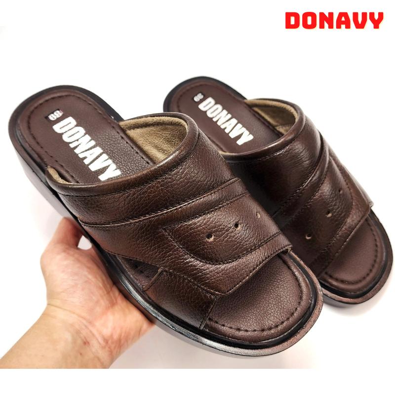 Dép Quai Ngang Nam Da Donavy Cao Cấp Quai Có Viền Và Thoáng Khí Hợp Với Tuổi Trung Niên Fullbox D.tomy