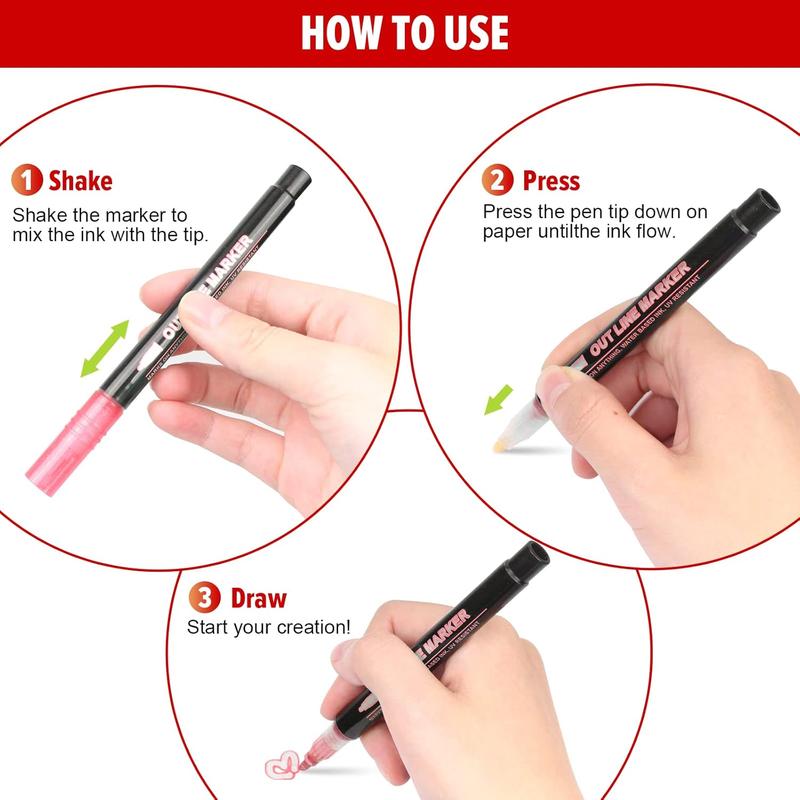 Product Introduction of Glitter Outline Marker Pen Set, 12pcs/box Double Line Glitter Marker Pen, Art Craft Pen for Card Making, DIY Scrapbooking, Gift Ideas 6