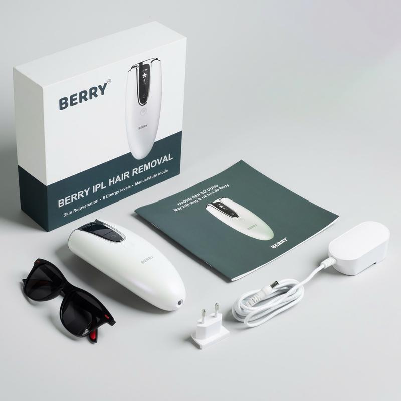 Máy Triệt Lông Tại Nhà Berry IPL Hair Removal + Tặng kính +Gel Lô Hội + Dao cạo + Kèm sách hướng dẫn sử dụng