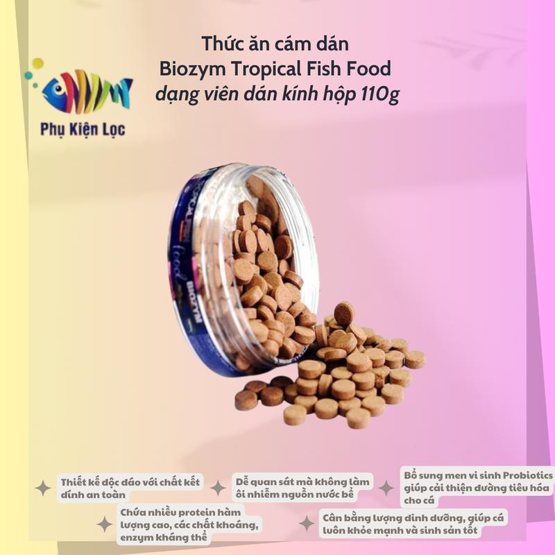 Product Introduction of Thức ăn cám dán Biozym Tropical Fish Food dạng viên dán kính hộp 110g 0