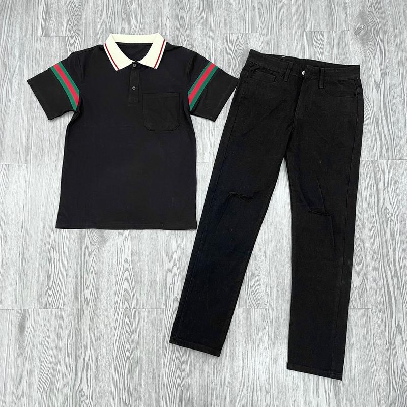 Combo áo polo PL24 Phối Quần jean nam 89 Rách gối