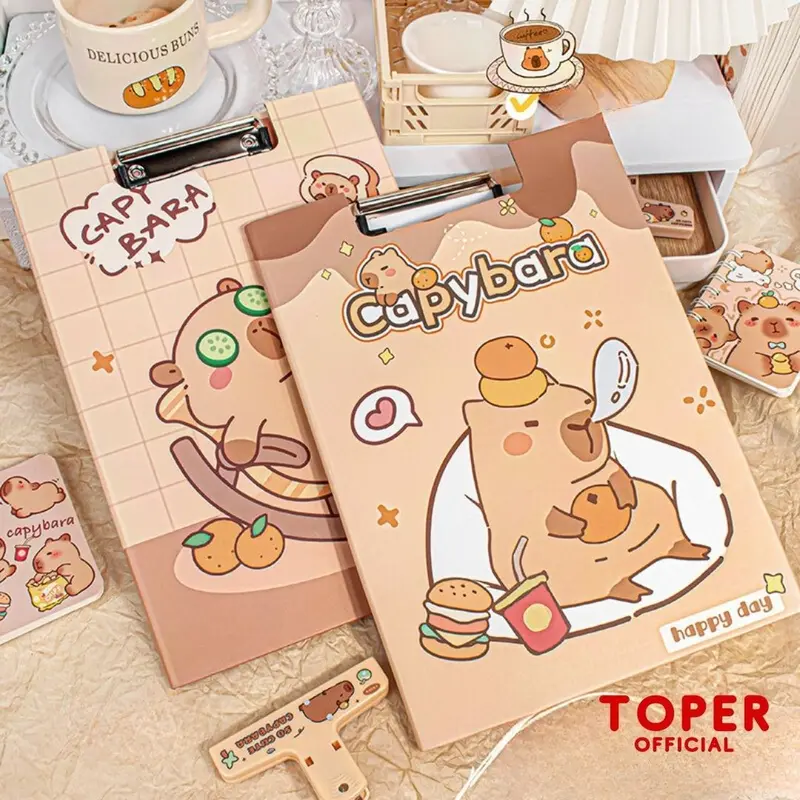 TOPER Papan Jalan Ujian Capybara With Cover Buka Tutup A4 Clipboard Lucu Motif Kapibara Tebal Aesthetic Cute Estetik 0
