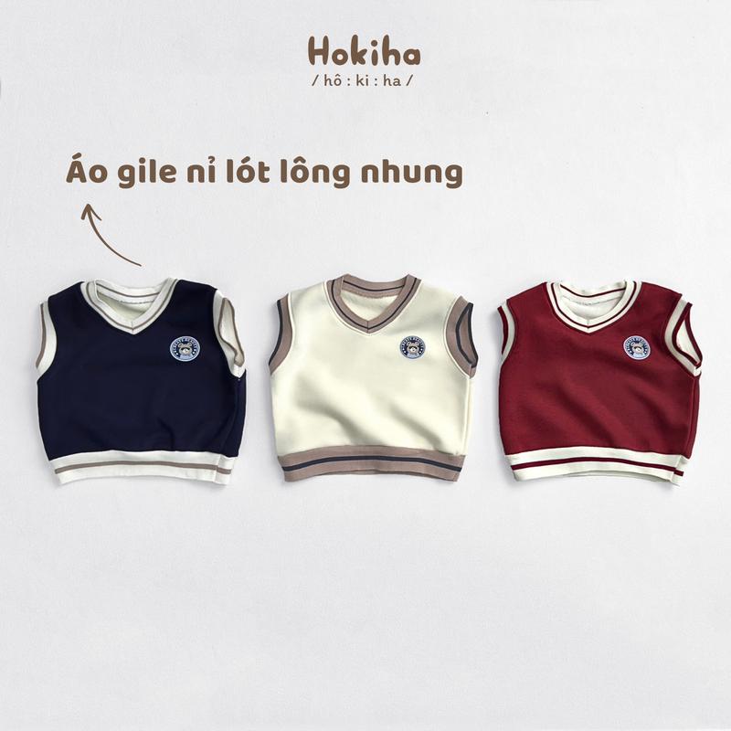 [Hokiha Kids] TE741- Áo gile nỉ lót lông nhung cho bé trai bé gái hình gấu đáng yêu vải nỉ mềm mại, ấm áp size 8-17kg