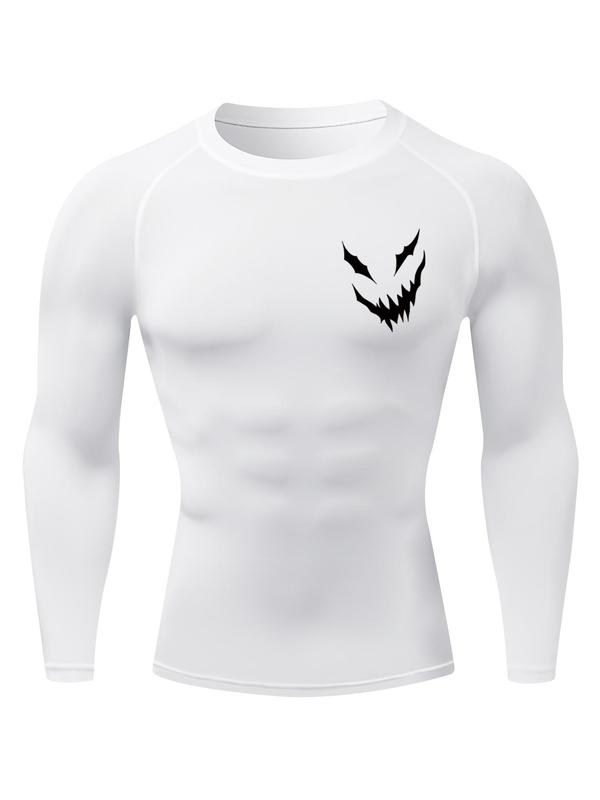 Men's Tight Graphic Raglan Sleeve Tee, Street Fashion Casual Soft Comfy Round Neck Long Sleeve T-shirt for Spring & Fall, Men's Top for Outdoor Workout Running 3