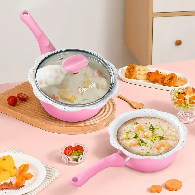 [freemir] Panci Susu MPASI Anti Lengket Bunga Tutup Kaca Gagang Bakelite Anti Panas Kitchenware 5