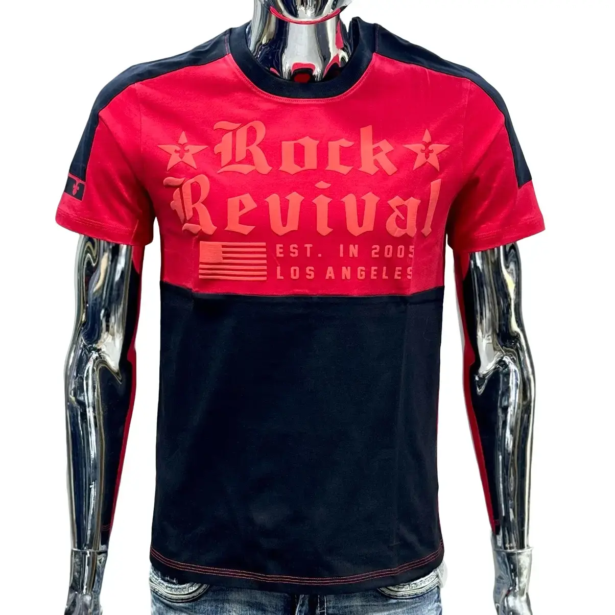 Áo Thun Rock Revival Đỏ Đen RR16  Cotton Nam Cổ Tròn Menswear