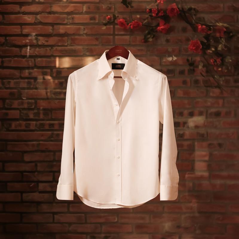 Áo sơ mi Trắng Addikt White Gallant Shirt - Lá cổ Button Down bản lớn, sơ mi dài tay vải Blended Bamboo cao cấp, ao so mi nam Classic Menswear