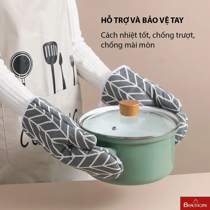 Găng tay chống nhiệt Găng tay nhà bếp làm bánh chống nóng chất Vải Thô Trần Bông 2 Lớp bền đẹp 5