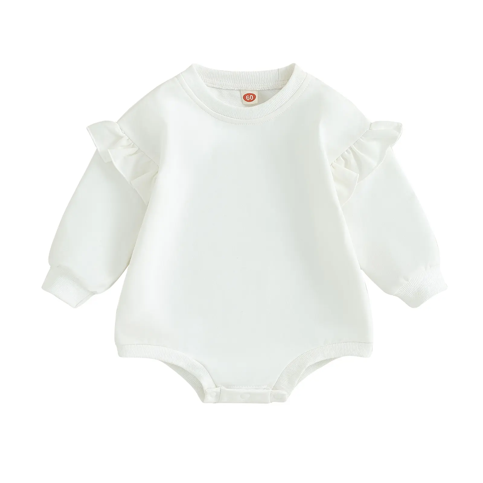 Baby Girls Romper, Long Sleeve Crew Neck Solid Color Bodysuit