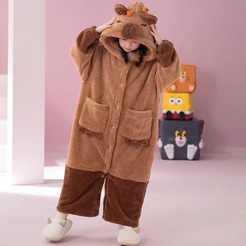 Bộ Đồ Ngủ Hai Trong Một Cho Trẻ Em Kapibala Làm Bằng Lông Cừu San Hô Dày Dặn Mùa Đông Thiết Kế Dễ Thương Thích Hợp Cho Bé Gái Bộ Áo Choàng Mặc Nhà